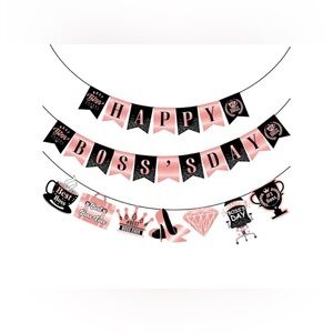 Happy Boss’s Day Banner, rose gold & black, Party Decorations
